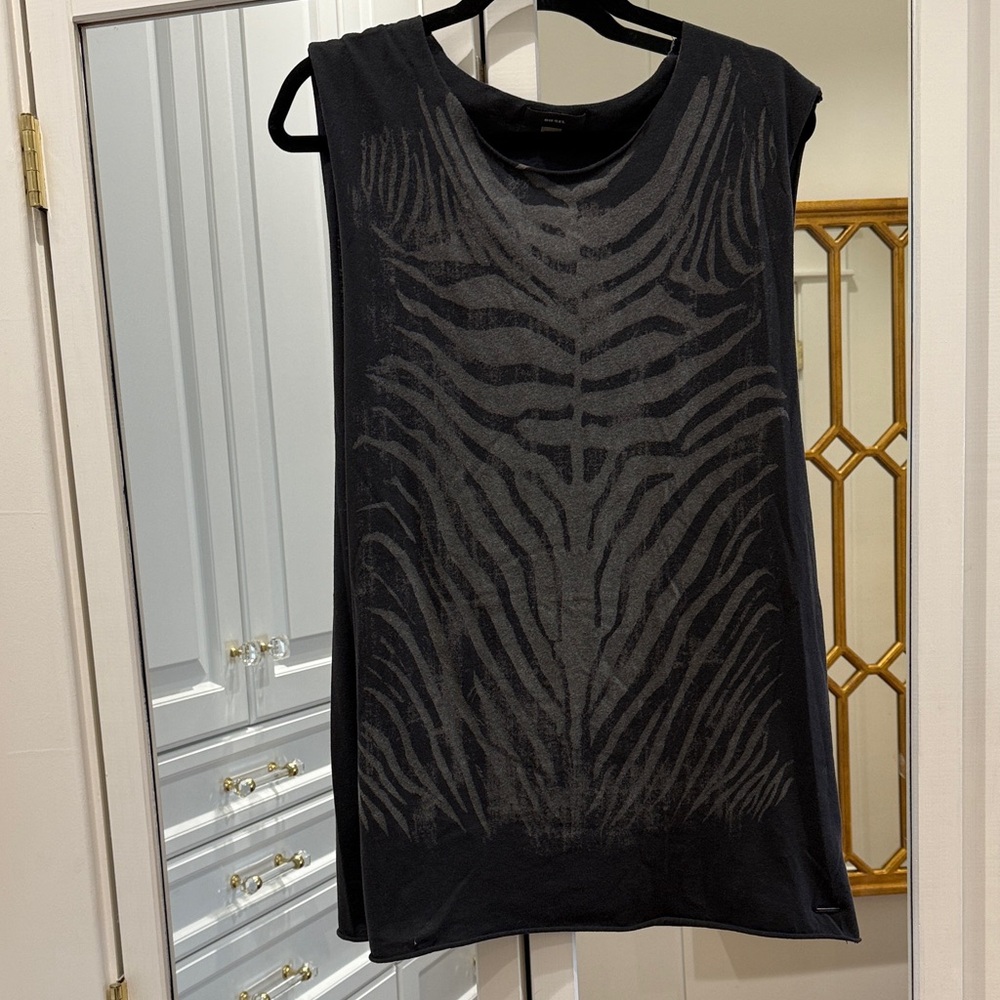 Diesel Black Tank with Subtle Zebra Print